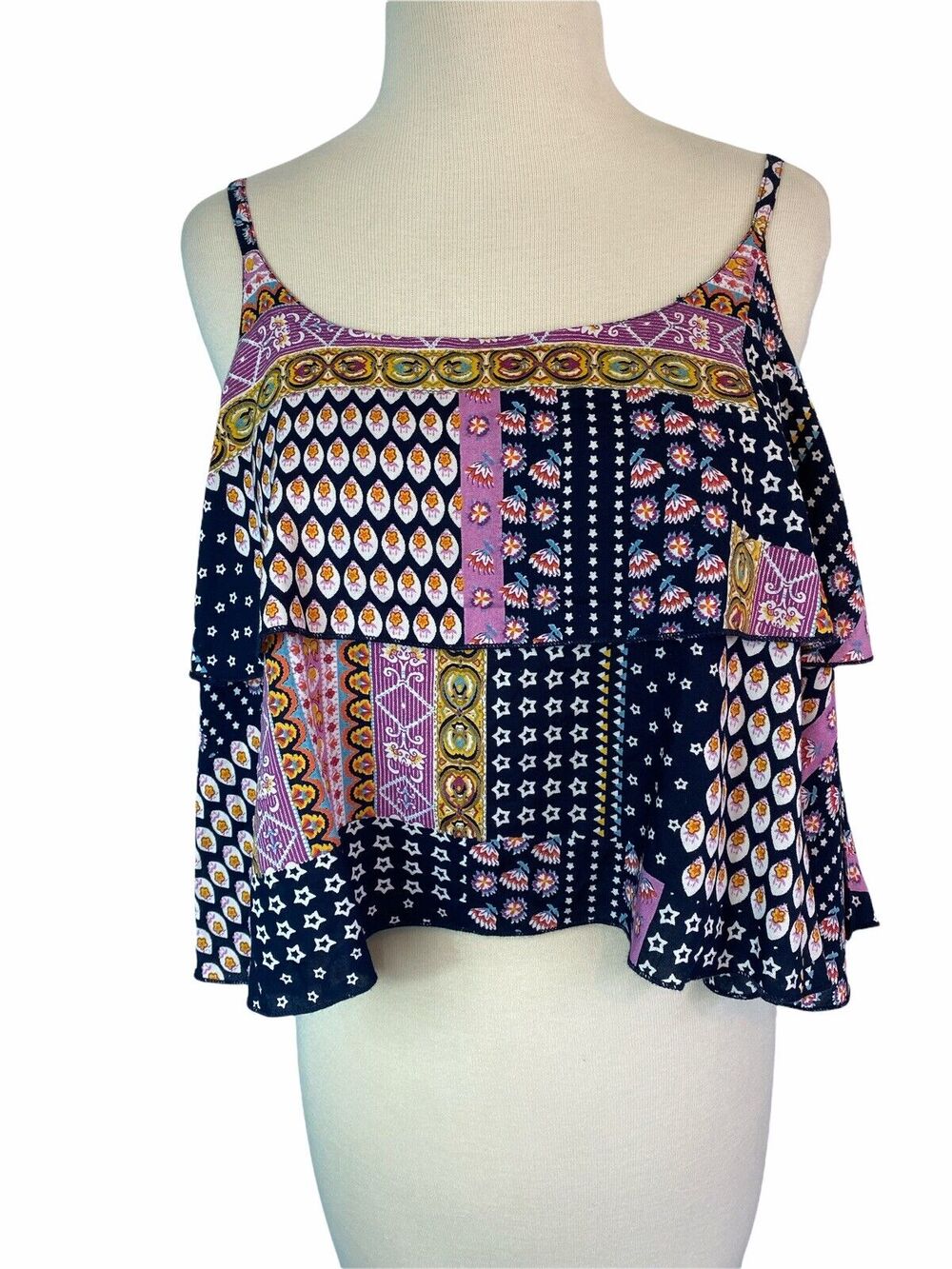 Small ANTHROPOLOGIE NWT $58 Raga Avah Patterned Tiered Crop Cami Tank Top